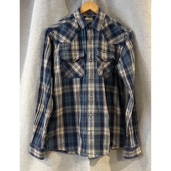 Ariat Retro Fit Pearl Snap Flannel Shirt Long‎ Sleeve M Rodeo Ranch Cowboy - Picture 1 of 6